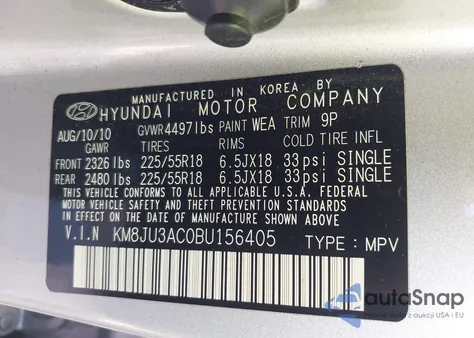 2011 Hyundai Tucson Limited from USA, damaged, VIN KM8JU3AC0BU156405